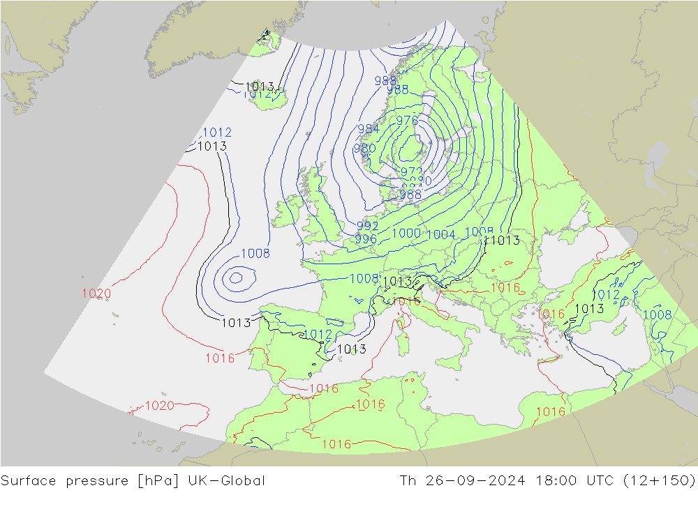 Surface pressure UK-Global Th 26.09.2024 18 UTC