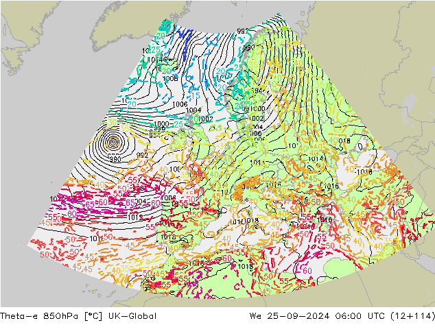 Theta-e 850hPa UK-Global We 25.09.2024 06 UTC