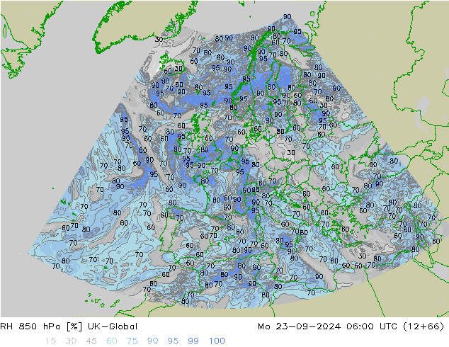 RH 850 hPa UK-Global lun 23.09.2024 06 UTC
