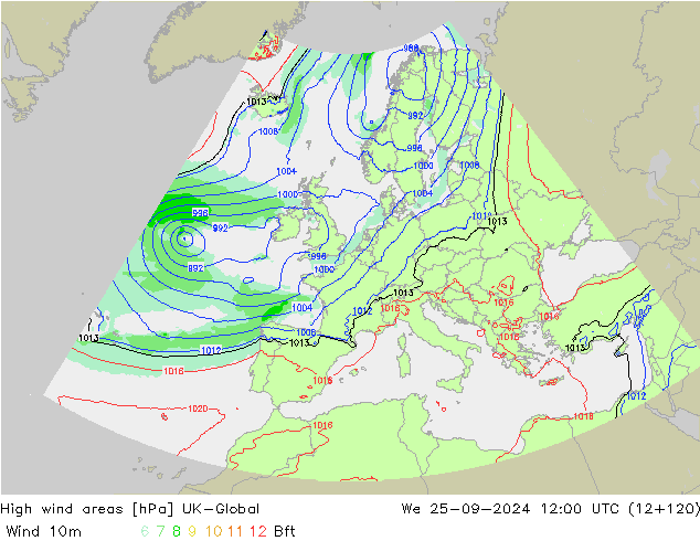 High wind areas UK-Global Qua 25.09.2024 12 UTC