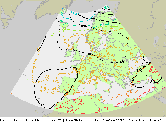 Height/Temp. 850 hPa UK-Global Fr 20.09.2024 15 UTC