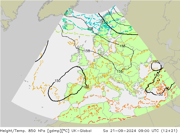 Geop./Temp. 850 hPa UK-Global sáb 21.09.2024 09 UTC