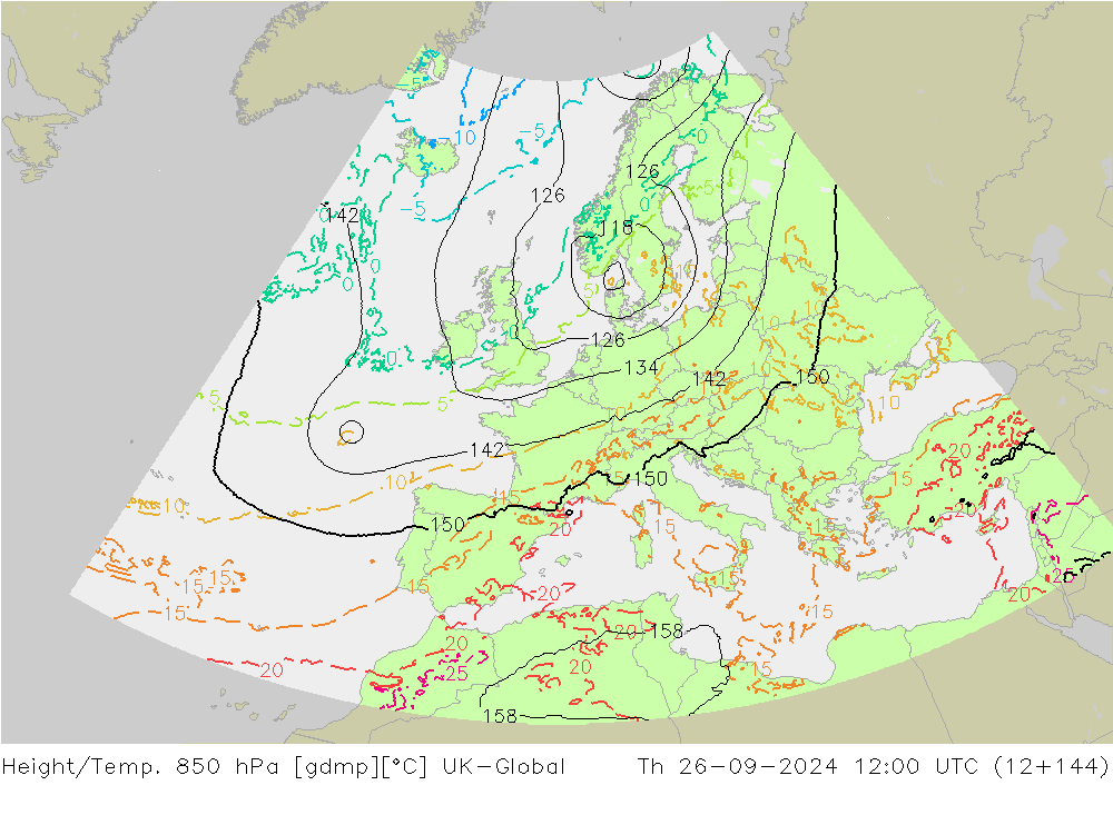 Yükseklik/Sıc. 850 hPa UK-Global Per 26.09.2024 12 UTC