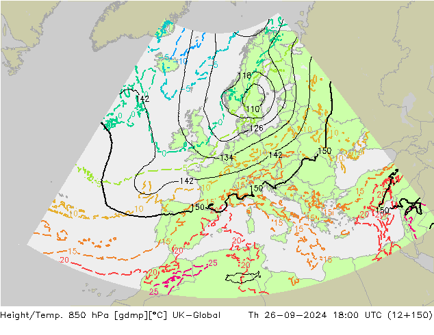 Height/Temp. 850 hPa UK-Global Th 26.09.2024 18 UTC