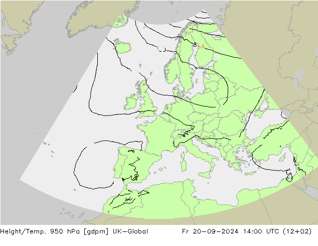 Hoogte/Temp. 950 hPa UK-Global vr 20.09.2024 14 UTC
