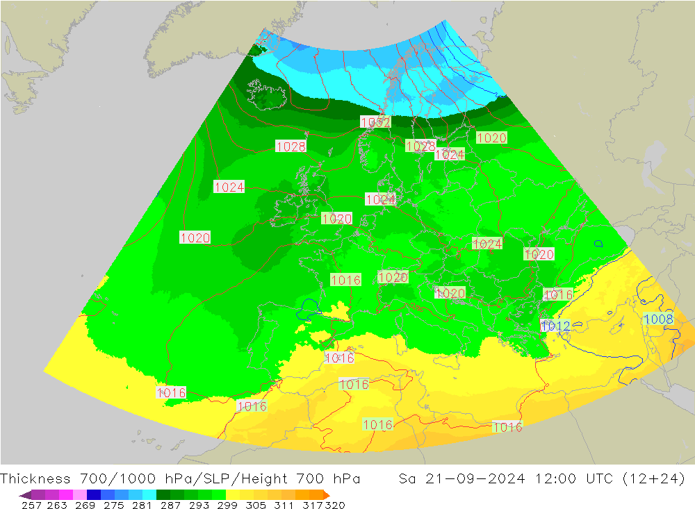 Thck 700-1000 hPa UK-Global So 21.09.2024 12 UTC