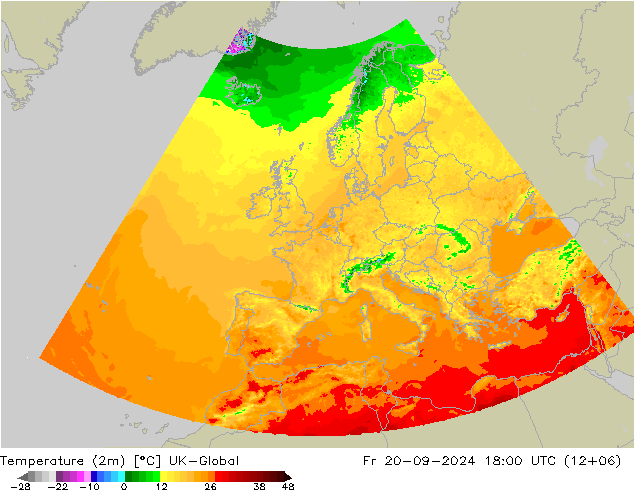 température (2m) UK-Global ven 20.09.2024 18 UTC