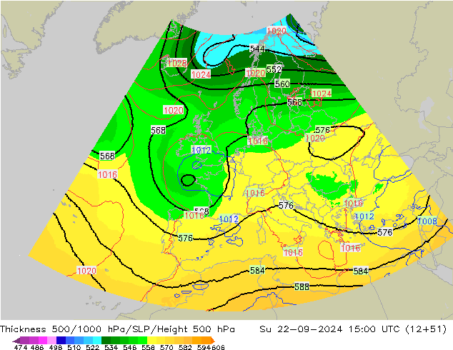 500-1000 hPa Kalınlığı UK-Global Paz 22.09.2024 15 UTC