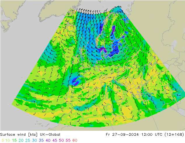 Surface wind UK-Global Fr 27.09.2024 12 UTC