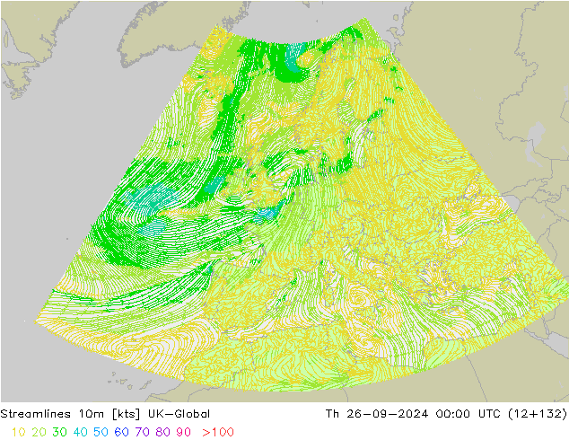 Streamlines 10m UK-Global Th 26.09.2024 00 UTC