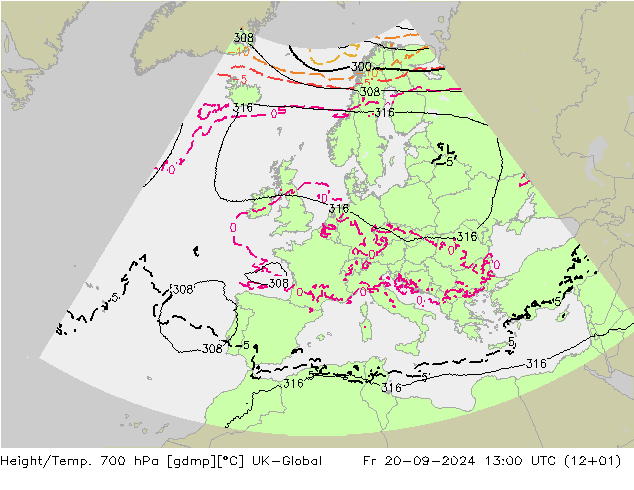 Height/Temp. 700 hPa UK-Global Fr 20.09.2024 13 UTC