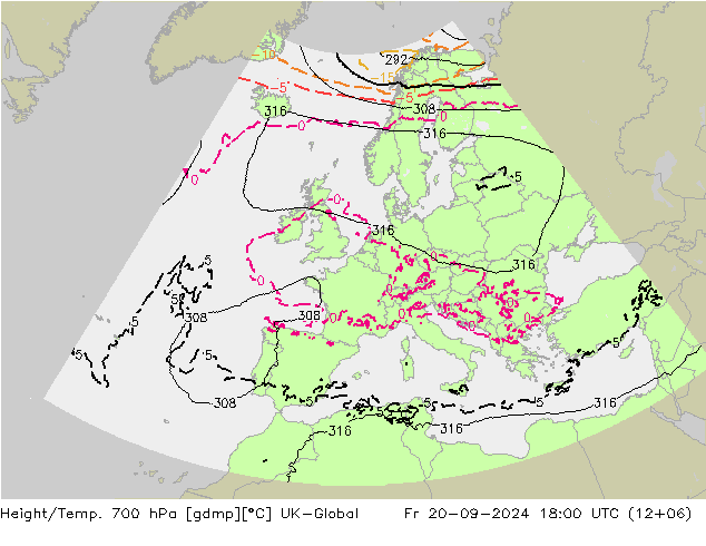 Height/Temp. 700 hPa UK-Global Fr 20.09.2024 18 UTC