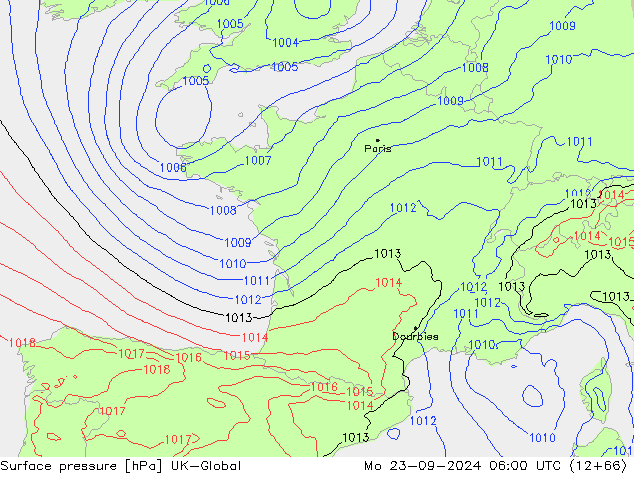 Atmosférický tlak UK-Global Po 23.09.2024 06 UTC