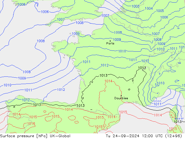 Luchtdruk (Grond) UK-Global di 24.09.2024 12 UTC