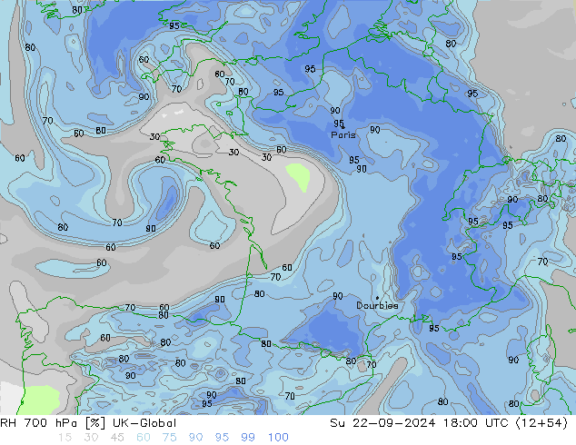 RH 700 hPa UK-Global Su 22.09.2024 18 UTC