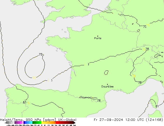 Height/Temp. 950 hPa UK-Global Fr 27.09.2024 12 UTC