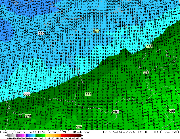 Height/Temp. 500 hPa UK-Global Pá 27.09.2024 12 UTC