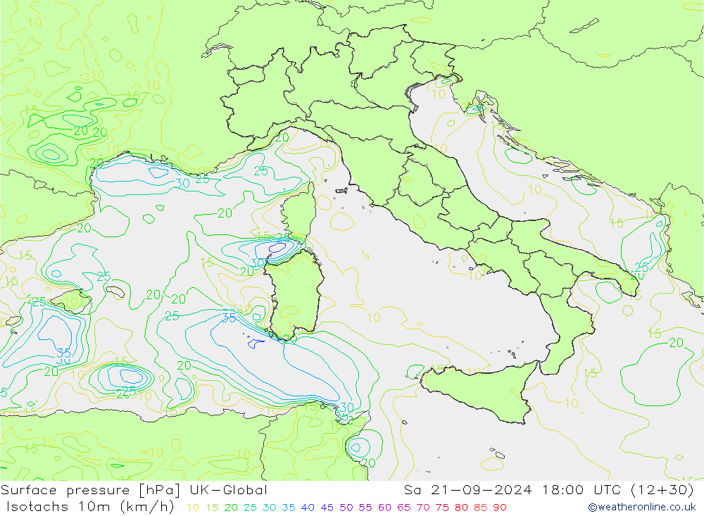 Isotachs (kph) UK-Global So 21.09.2024 18 UTC