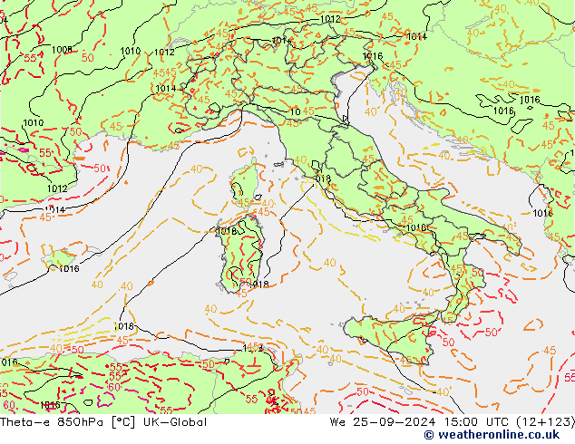 Theta-e 850hPa UK-Global We 25.09.2024 15 UTC