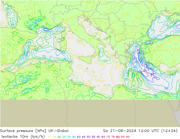 Eşrüzgar Hızları (km/sa) UK-Global Cts 21.09.2024 12 UTC