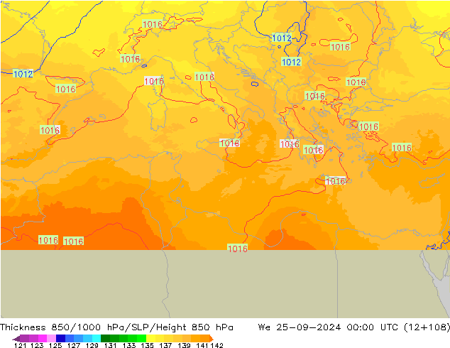 Thck 850-1000 hPa UK-Global We 25.09.2024 00 UTC