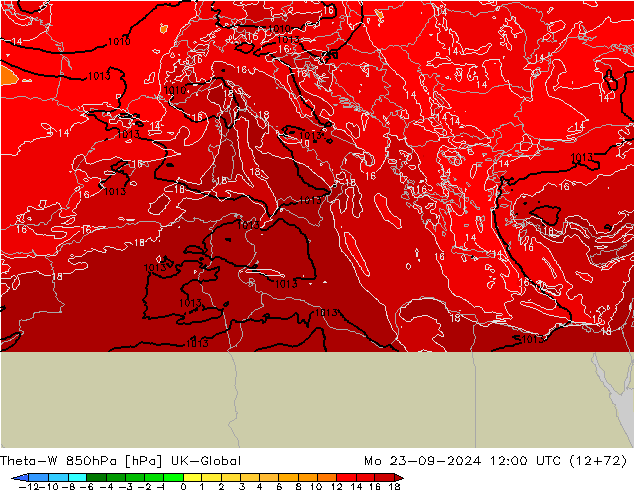 Theta-W 850hPa UK-Global  23.09.2024 12 UTC