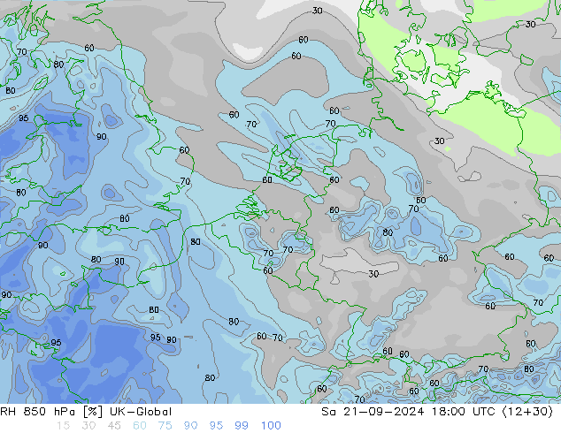 RH 850 hPa UK-Global sab 21.09.2024 18 UTC