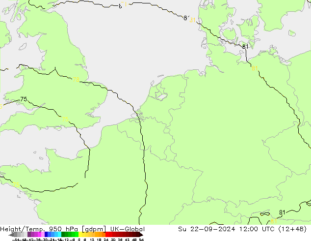 Hoogte/Temp. 950 hPa UK-Global zo 22.09.2024 12 UTC