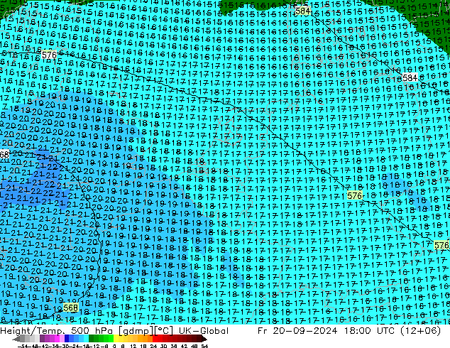 Height/Temp. 500 hPa UK-Global Fr 20.09.2024 18 UTC