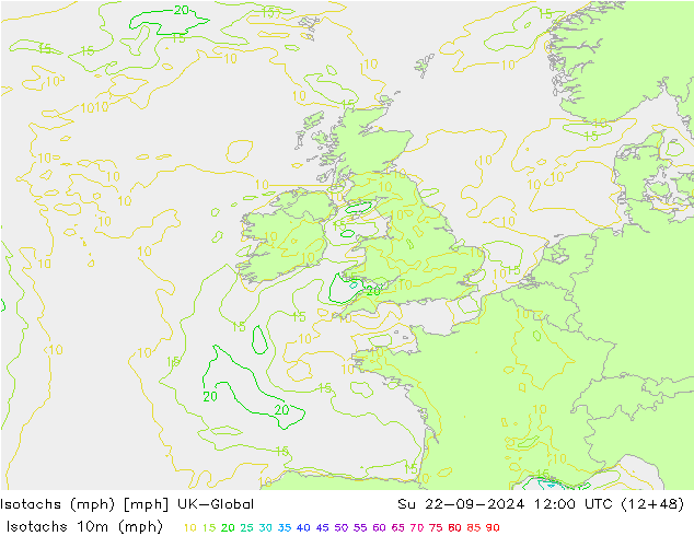 Isotachs (mph) UK-Global Su 22.09.2024 12 UTC