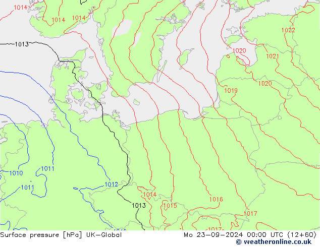 Surface pressure UK-Global Mo 23.09.2024 00 UTC