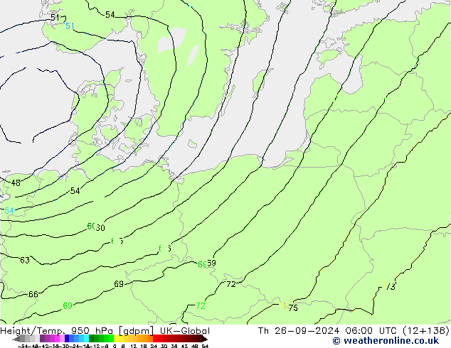 Height/Temp. 950 hPa UK-Global Th 26.09.2024 06 UTC