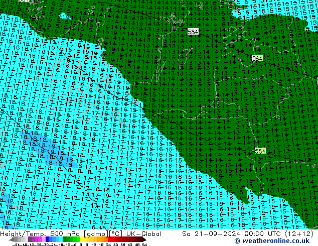 Height/Temp. 500 hPa UK-Global So 21.09.2024 00 UTC