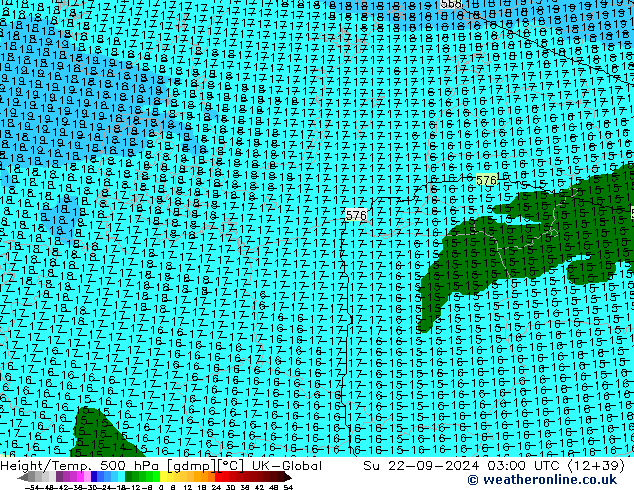Yükseklik/Sıc. 500 hPa UK-Global Paz 22.09.2024 03 UTC