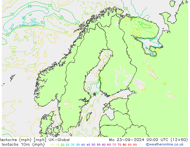 Isotachs (mph) UK-Global Mo 23.09.2024 00 UTC