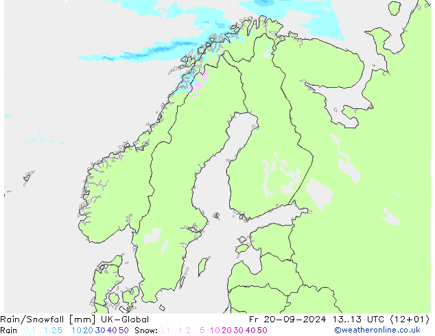 Rain/Snowfall UK-Global Fr 20.09.2024 13 UTC