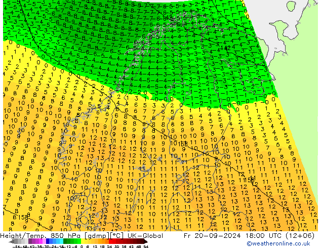 Yükseklik/Sıc. 850 hPa UK-Global Cu 20.09.2024 18 UTC