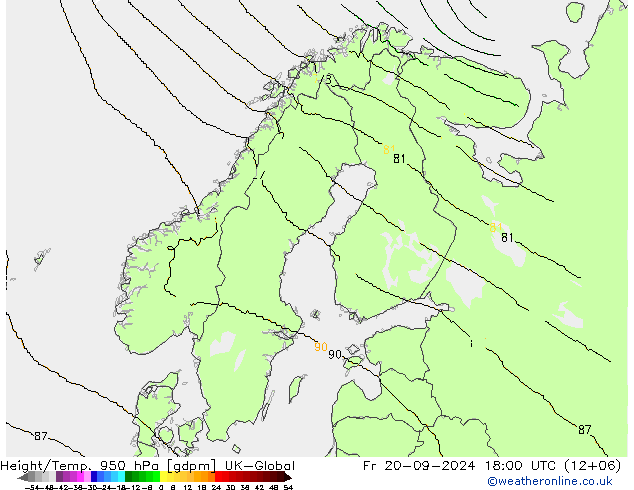 Height/Temp. 950 hPa UK-Global Fr 20.09.2024 18 UTC