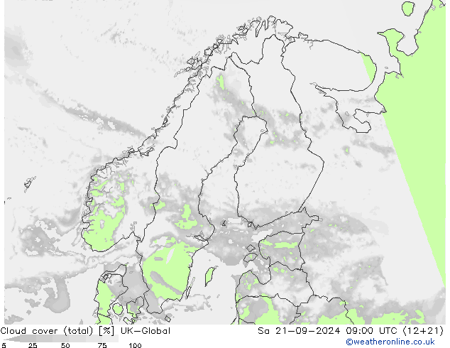 zachmurzenie (suma) UK-Global so. 21.09.2024 09 UTC