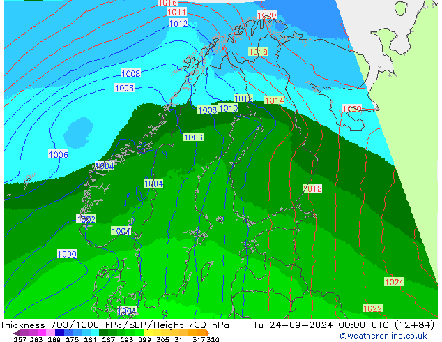 700-1000 hPa Kalınlığı UK-Global Sa 24.09.2024 00 UTC