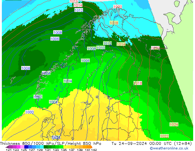 Thck 850-1000 hPa UK-Global Tu 24.09.2024 00 UTC