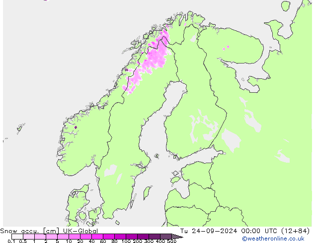 Totale sneeuw UK-Global di 24.09.2024 00 UTC