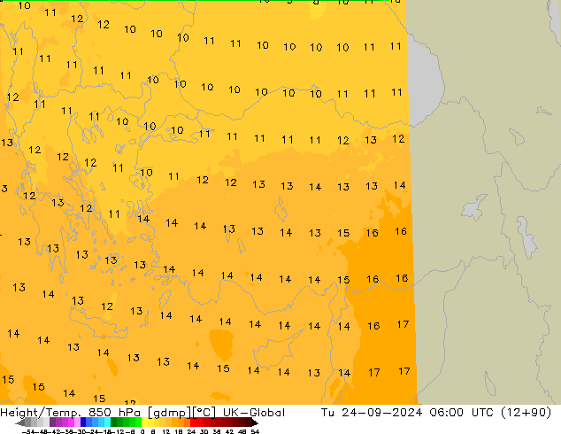 Height/Temp. 850 hPa UK-Global Tu 24.09.2024 06 UTC