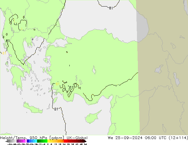 Yükseklik/Sıc. 950 hPa UK-Global Çar 25.09.2024 06 UTC