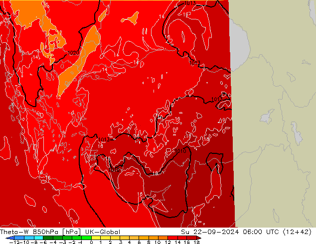 Theta-W 850hPa UK-Global dim 22.09.2024 06 UTC