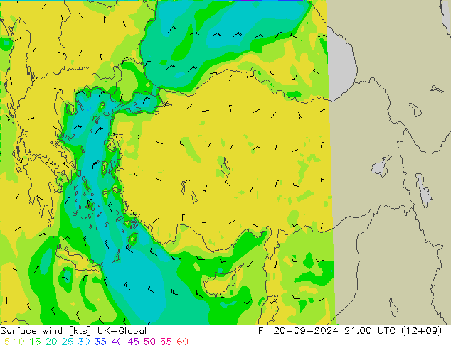 Wind 10 m UK-Global vr 20.09.2024 21 UTC
