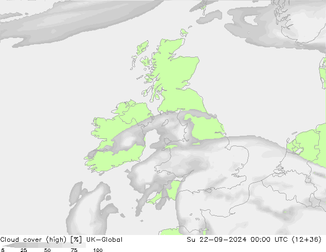 Cloud cover (high) UK-Global Su 22.09.2024 00 UTC