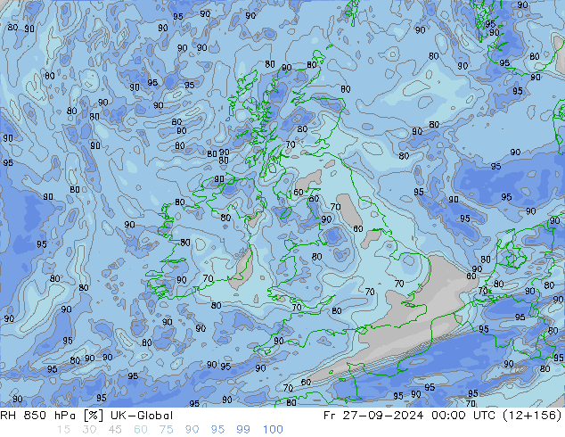 RH 850 hPa UK-Global ven 27.09.2024 00 UTC