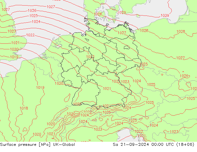 地面气压 UK-Global 星期六 21.09.2024 00 UTC