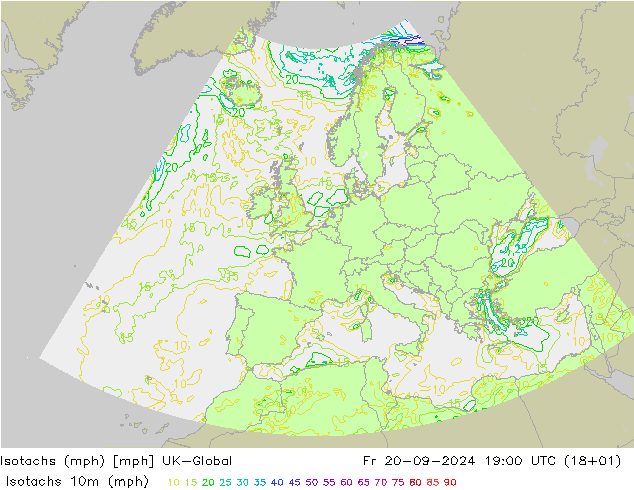 Isotachs (mph) UK-Global 星期五 20.09.2024 19 UTC